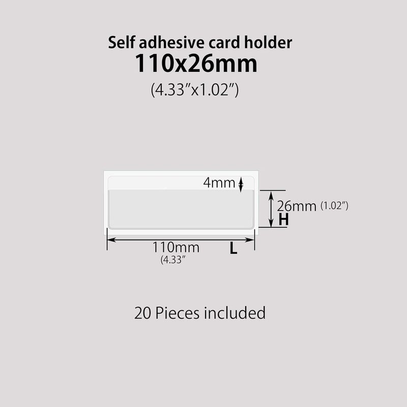 Baitoo Clear Adhesive Pockets Sleeves,Plastic Self Adhesive Label Holders Pockets Holder for Index Cards Planners Cabinets Shelves (4.33"x1.02"(110x26mm)-20PCS) - Image 2